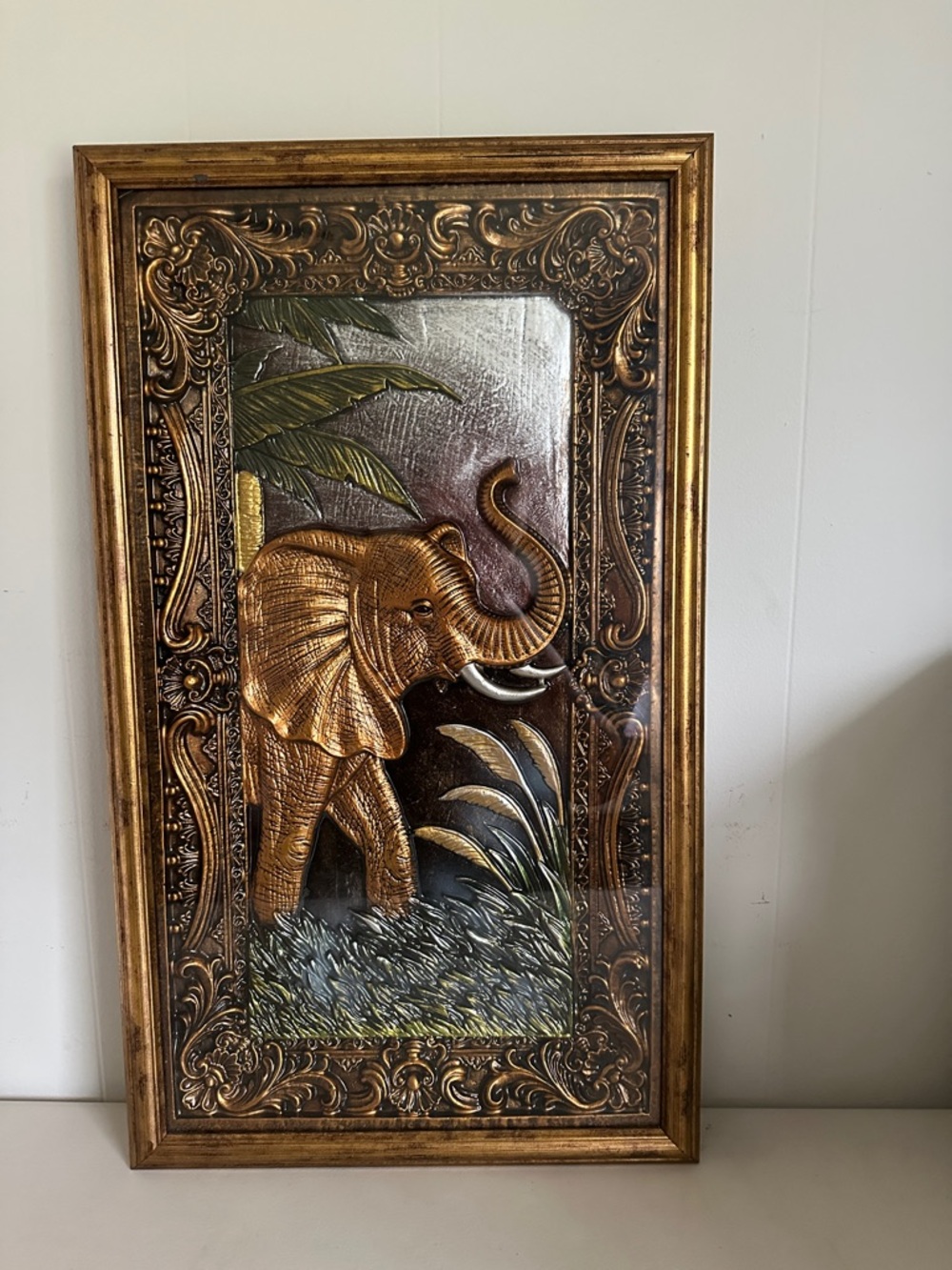 Gold Elephant Relief Wall Art - Elegant Home Wall Decor